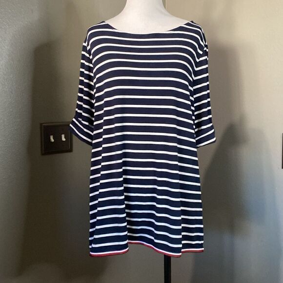 Tommy Hilfiger Striped Boatneck rolled sleeve Shirt navy white - Picture 12 of 12